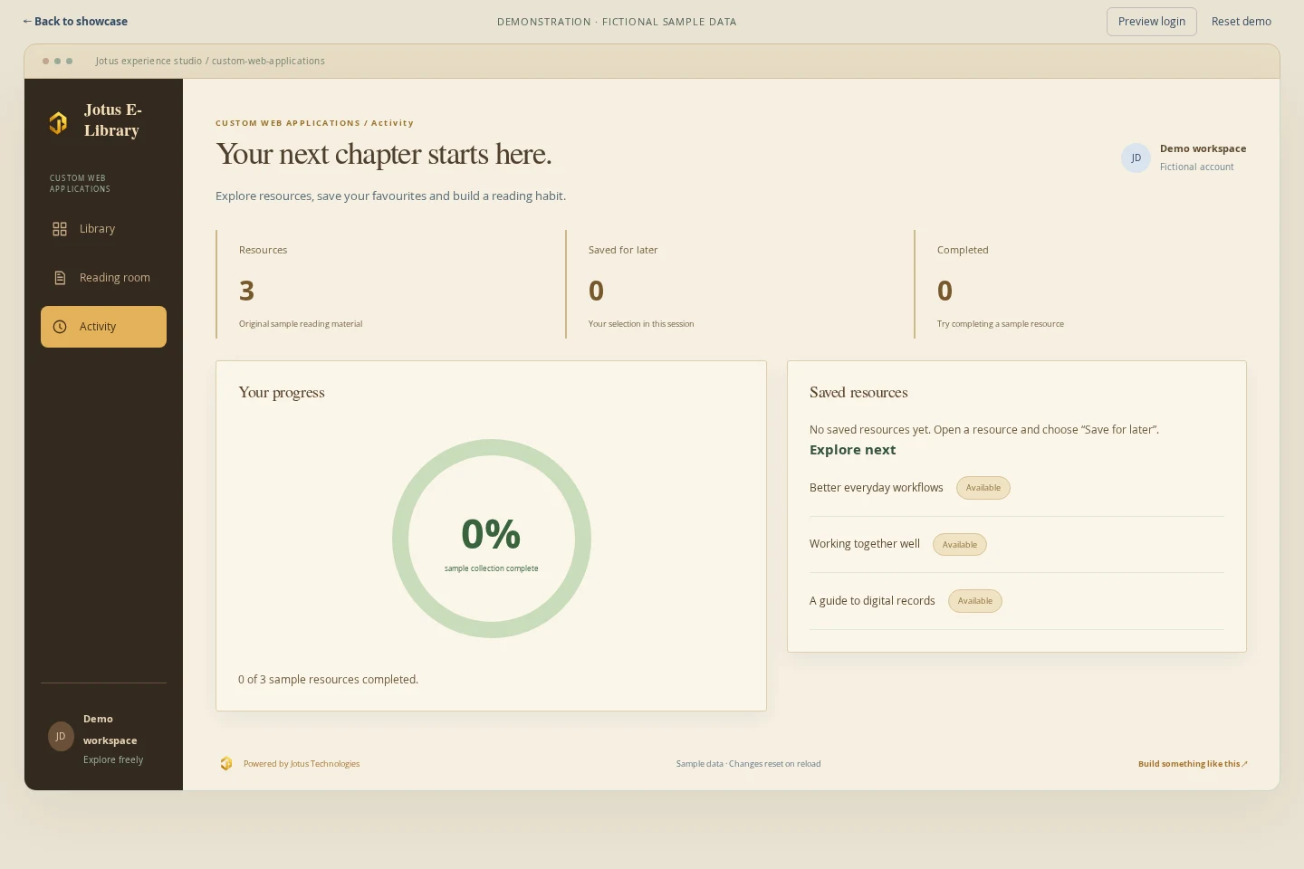 Custom Web Applications demonstration: learning activity with fictional sample data