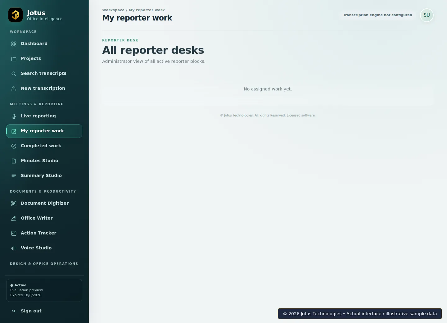 Jotus Office Intelligence Suite My reporter work interface, showing illustrative sample data
